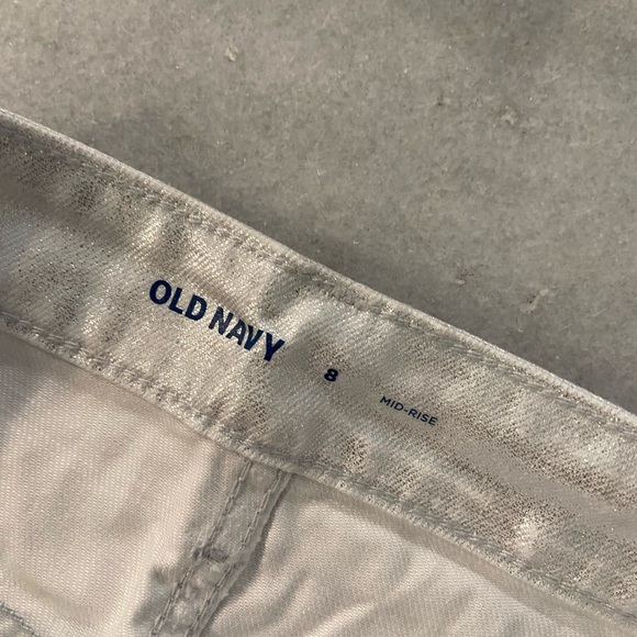 NWT Old Navy Size 8 Silver Shine Metallic Zip Stretch Denim A Line Mini Skirt - Picture 8 of 12